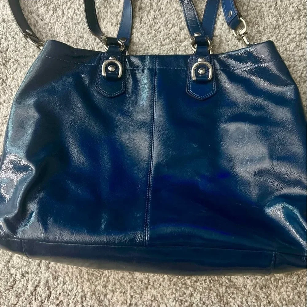 Coach Ashley Patent Leather Dark Blue Large Satchel/Shoulder Handbag, F15516